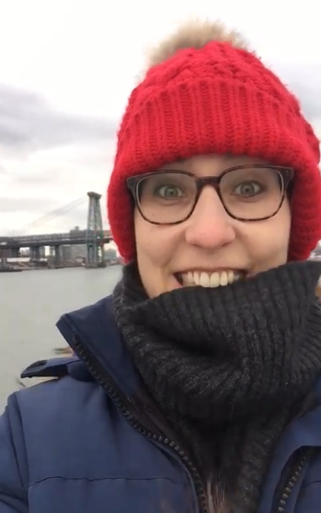 Photo of Lydia in red winter hat